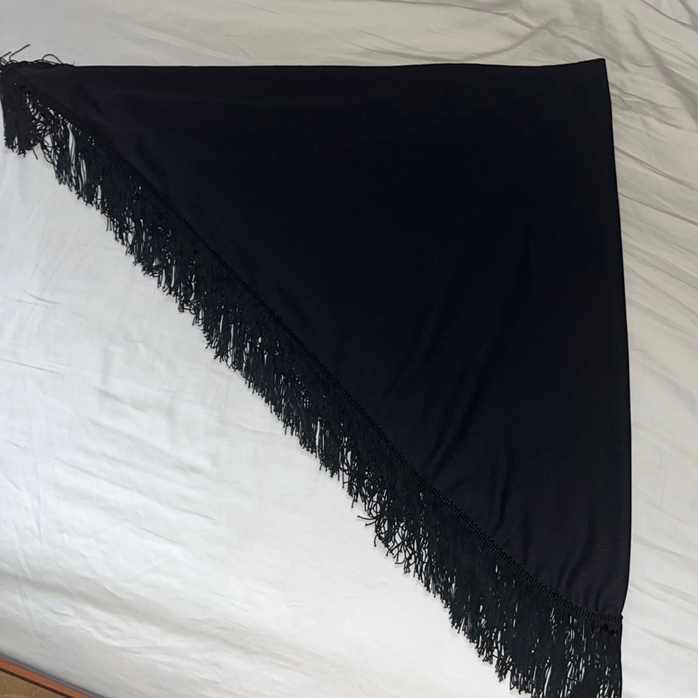 Black fringe bathing suit cover up/skirt/sarong